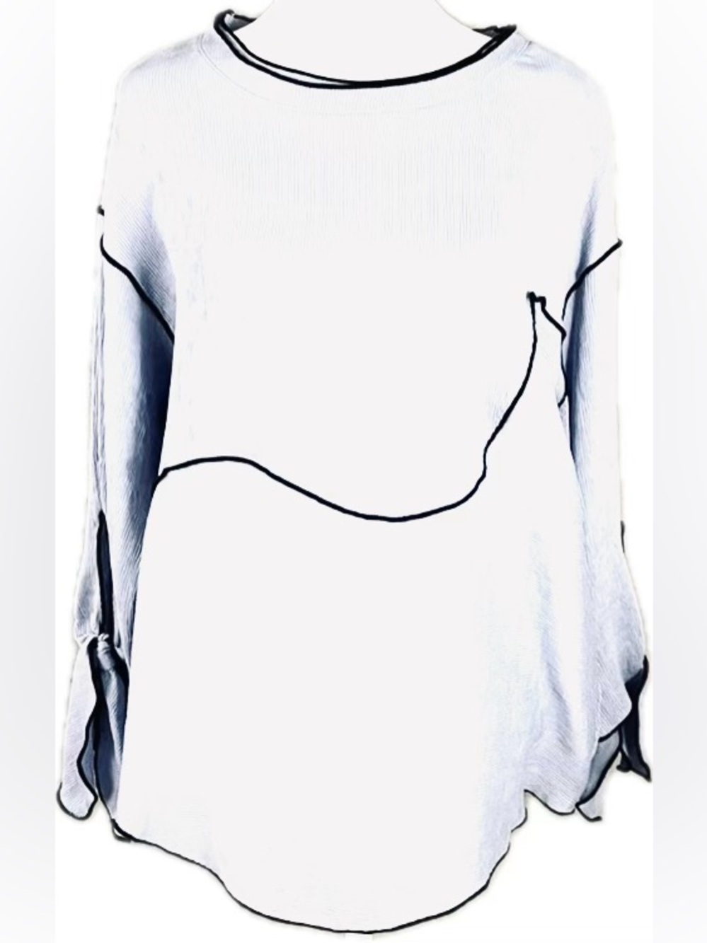 NWT New IC Connie K Tunic Blouse Top Ribbed Lagenlook Asymmetric Tie Cuff XL